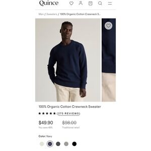 Quince Mens 100% Organic Cotton Crewneck Sweater‎ Navy Blue XXL LB71155-LALI004